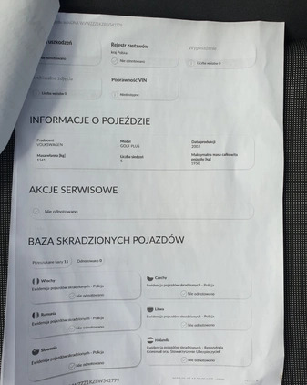 Volkswagen Golf Plus cena 18900 przebieg: 188000, rok produkcji 2007 z Więcbork małe 232